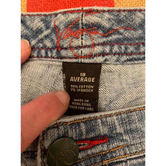 Venezia 18 Average Medium Blue Wide Leg Denim Jeans Red Stitching Stretch EUC - Picture 4 of 4